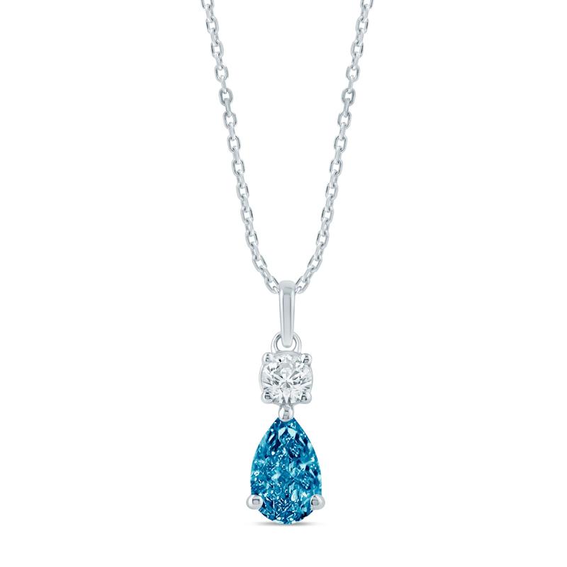 Lab Grown Blue and White Diamond Drop Pendant in 14K White Gold &#40;5/8 ct. tw.&#41; – Image 1 of 3