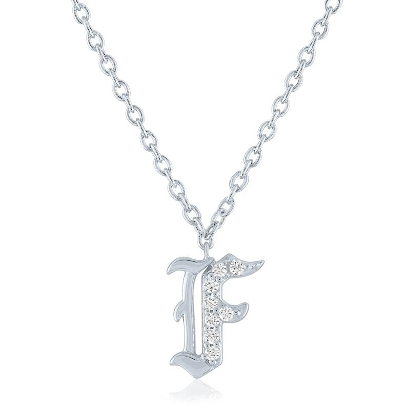 Diamond Accent Gothic Script F Initial Pendant in Sterling Silver  – Image 1 of 2