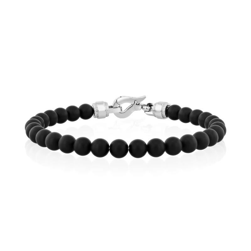 Men&#39;s Matte Onyx Bead Bracelet in Stainless Steel – Image 1 of 6