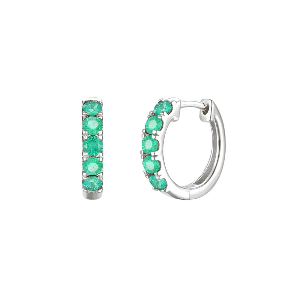 Emerald Hoop Earrings in 10K White Gold – Image 1 of 1