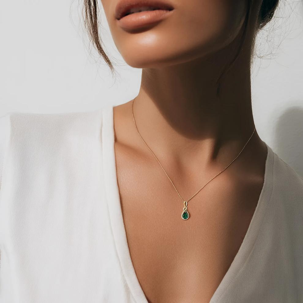 Emerald &amp; Diamond Pendant in 10K Yellow Gold – Image 3 of 3
