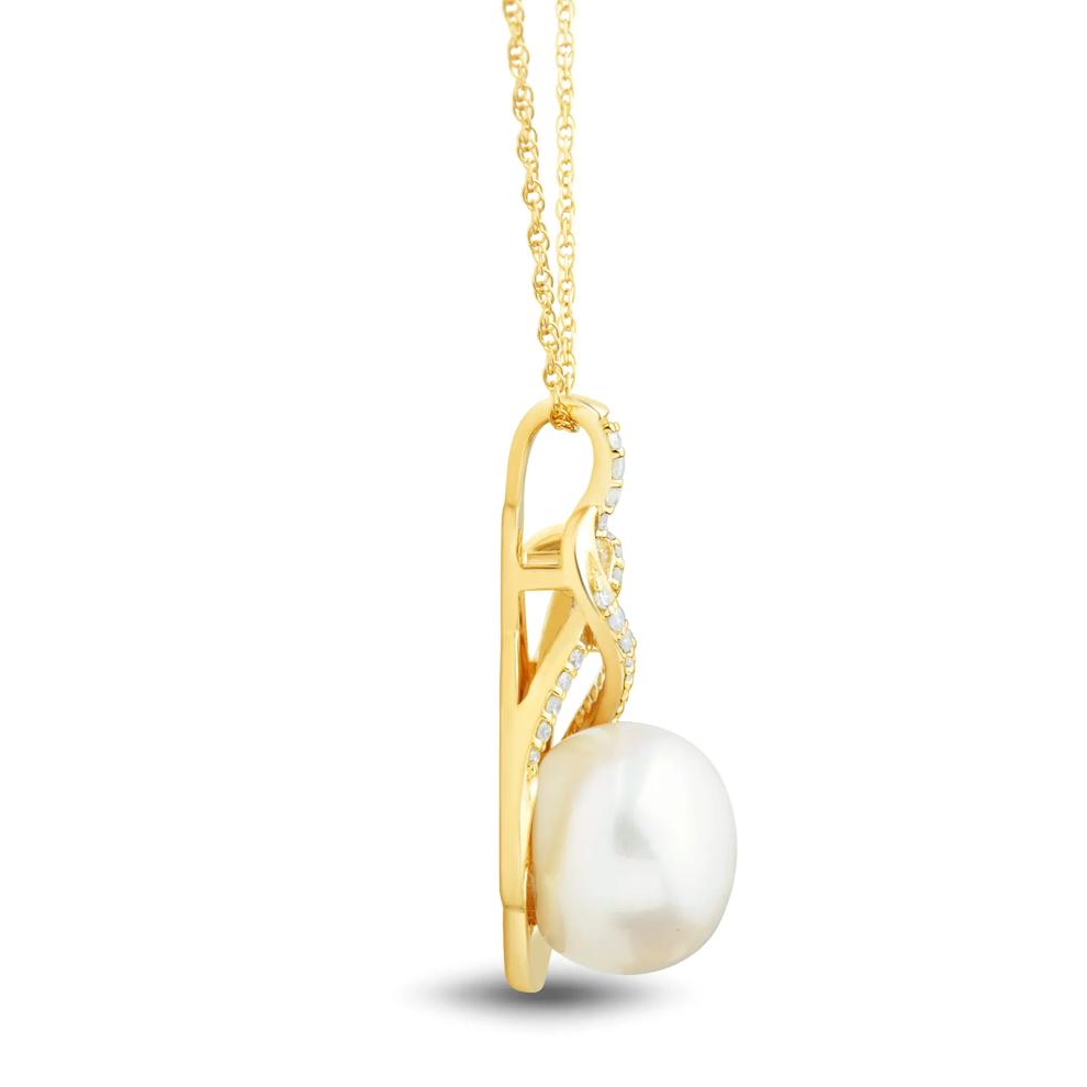 Button Freshwater Cultured Pearl and Diamond Pendant in 10K Yellow Gold (1/10 ct. tw.) – Image 2 of 3
