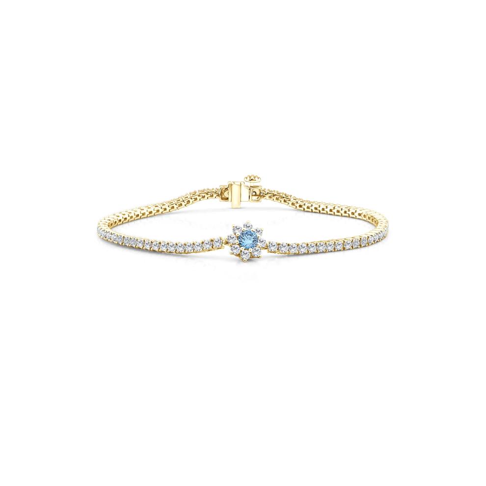 Blue Lab Grown Diamond Starburst Cluster Tennis Bracelet in 14K Yellow Gold (3 1/2 ct. tw.) – Image 1 of 2
