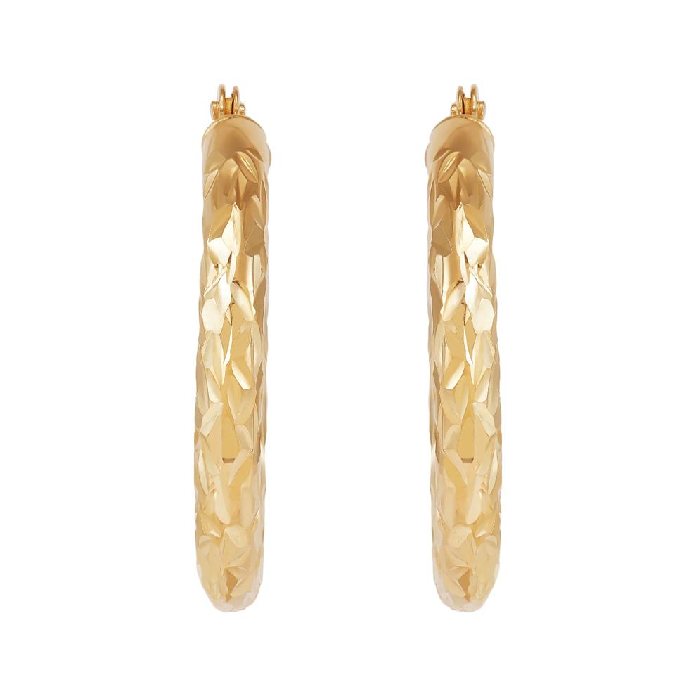 Crystal Cut Hoop Earrings in 10K Yellow Gold, 18MM – Image 2 of 3