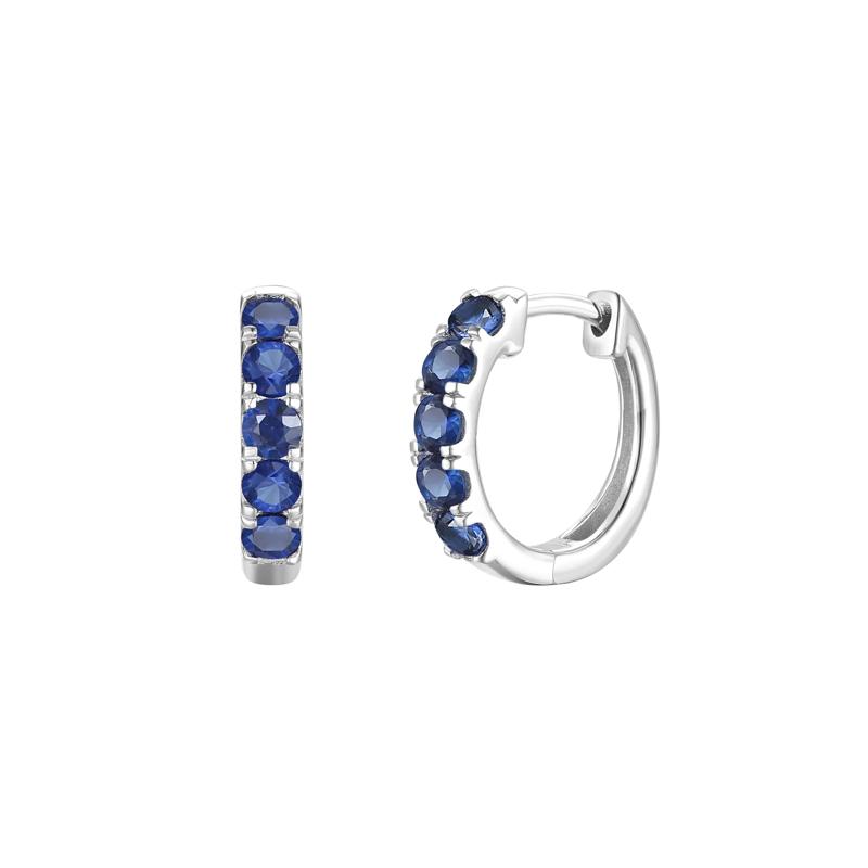 Blue Sapphire Hoop Earrings in 10K White Gold – Image 1 of 1
