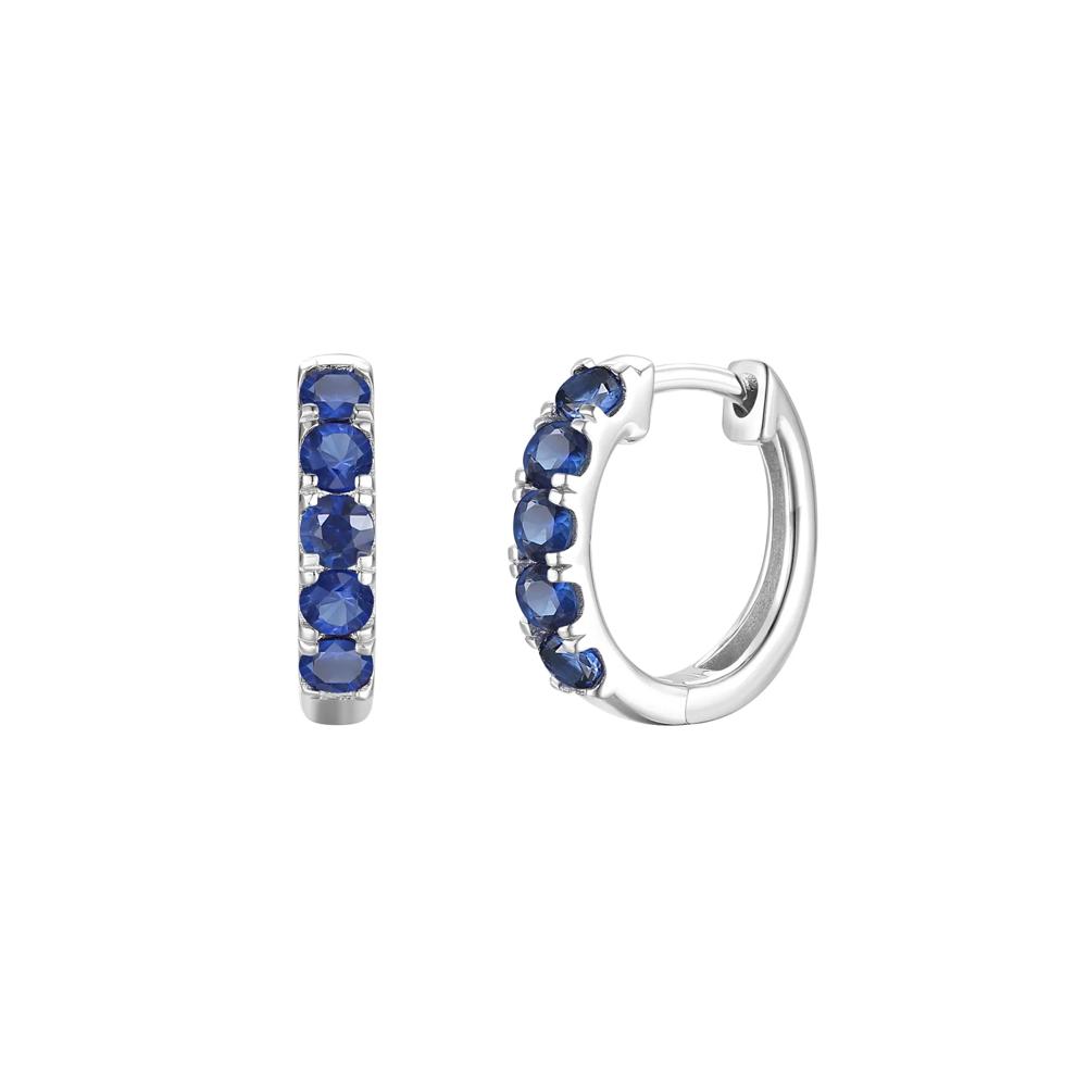 Blue Sapphire Hoop Earrings in 10K White Gold – Image 1 of 1