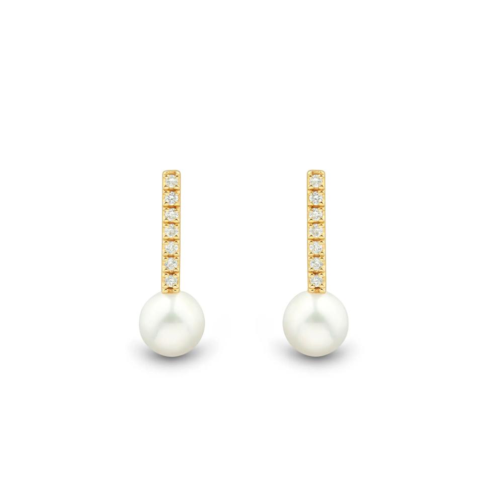 Freshwater Cultured Pearl and Diamond Drop Earrings in 10K Yellow Gold (1/10 ct. tw.) – Image 2 of 2