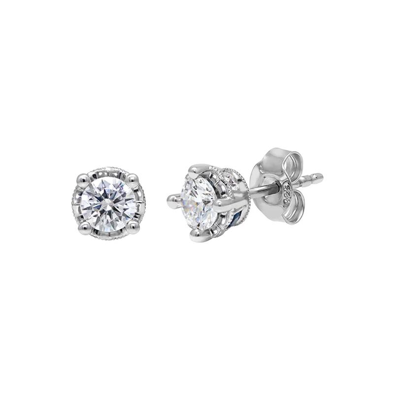 1/2 ct. tw. Diamond &amp; Sapphire Stud Earrings in 10K White Gold  – Image 1 of 1