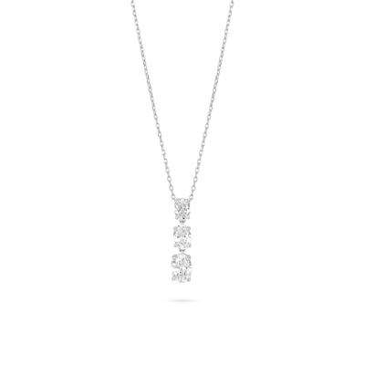 Lab Grown Diamond Three-Stone Oval Drop Pendant Necklace in 10K White Gold (1 ct. tw.)