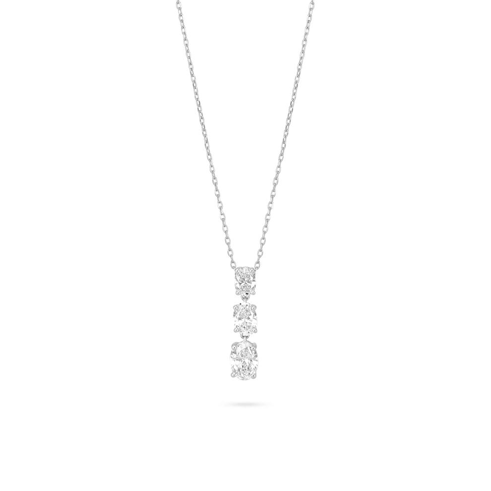 Lab Grown Diamond Three-Stone Oval Drop Pendant Necklace in 10K White Gold (1 ct. tw.) – Image 1 of 4