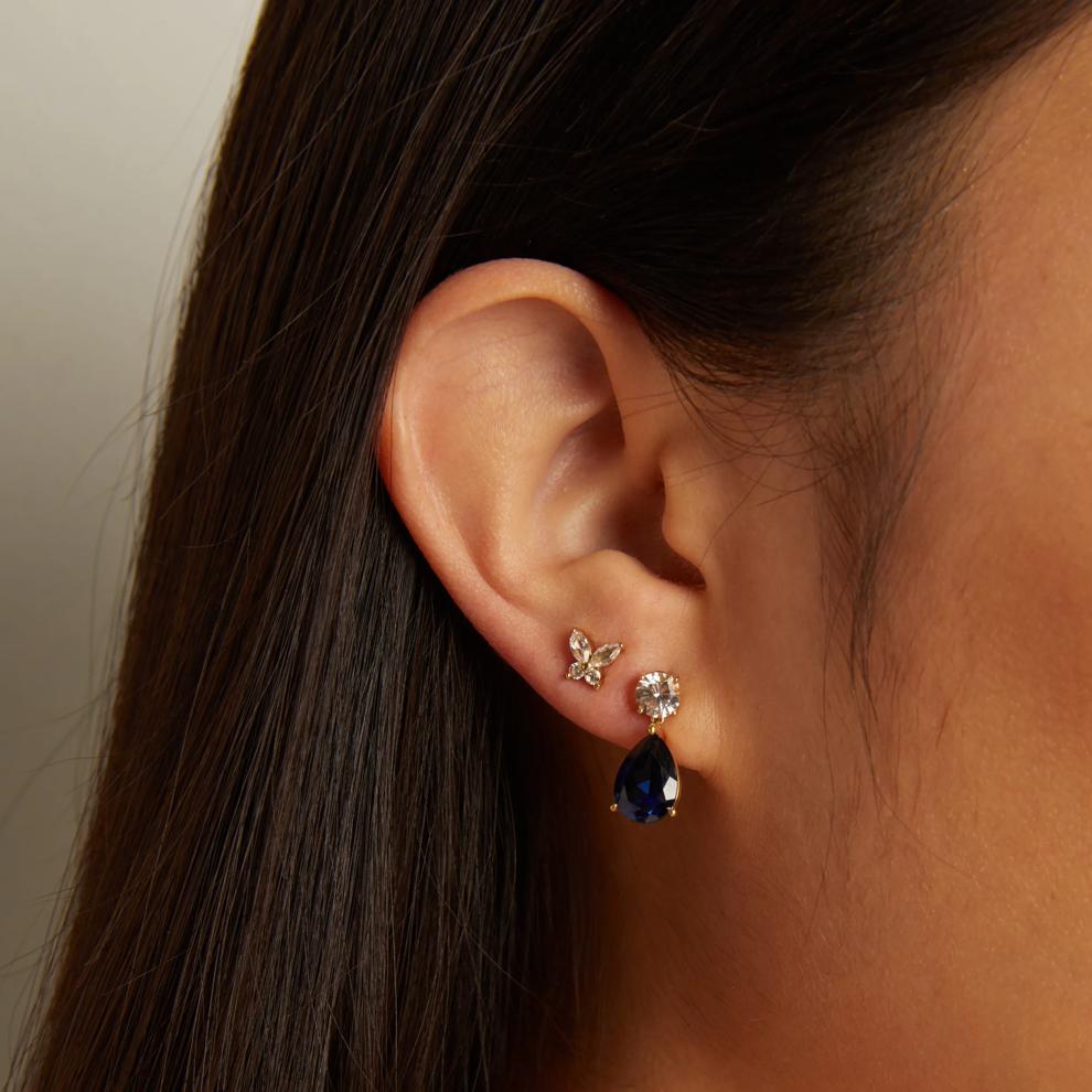 Lab-Created Blue and White Sapphire Drop Earrings in Vermeil – Image 3 of 3