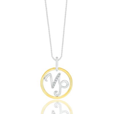Diamond Accent Capricorn Disc Pendant in Sterling Silver and 10K Yellow Gold