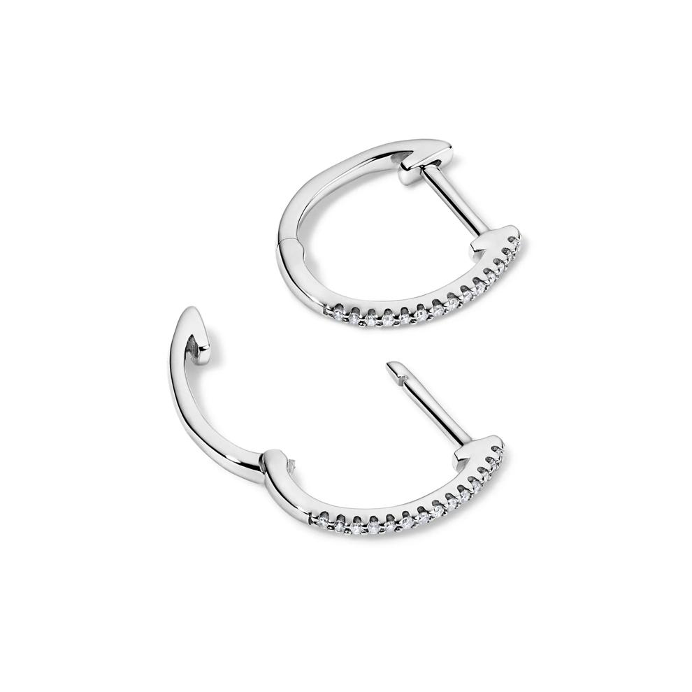 Diamond Oval Hoop Earrings in 10K White Gold (1/10 ct. tw.) – Image 2 of 2