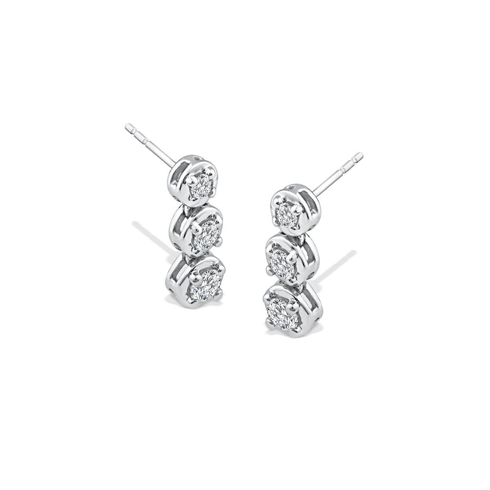 Diamond Three-Stone Stud Earrings in 10K White Gold (1/2 ct. tw.) – Image 1 of 2