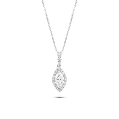 Lab Grown Diamond Marquise Halo Drop Pendant Necklace in 14K White Gold (3/4 ct. tw.)