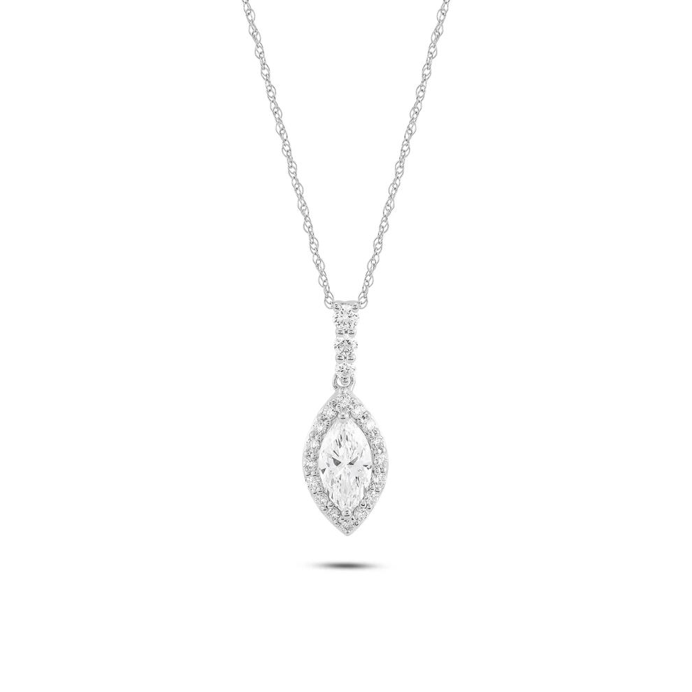 Lab Grown Diamond Marquise Halo Drop Pendant Necklace in 14K White Gold (3/4 ct. tw.) – Image 1 of 4