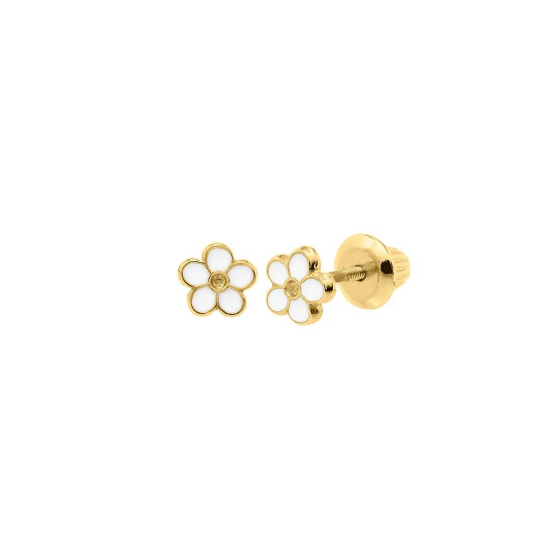 Children&#39;s White &amp; Yellow Flower Stud Earrings in 14K Yellow Gold – Image 1 of 1