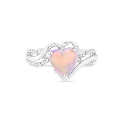 Lab-Created Opal & Lab-Created White Sapphire Heart Ring in Sterling SIlver