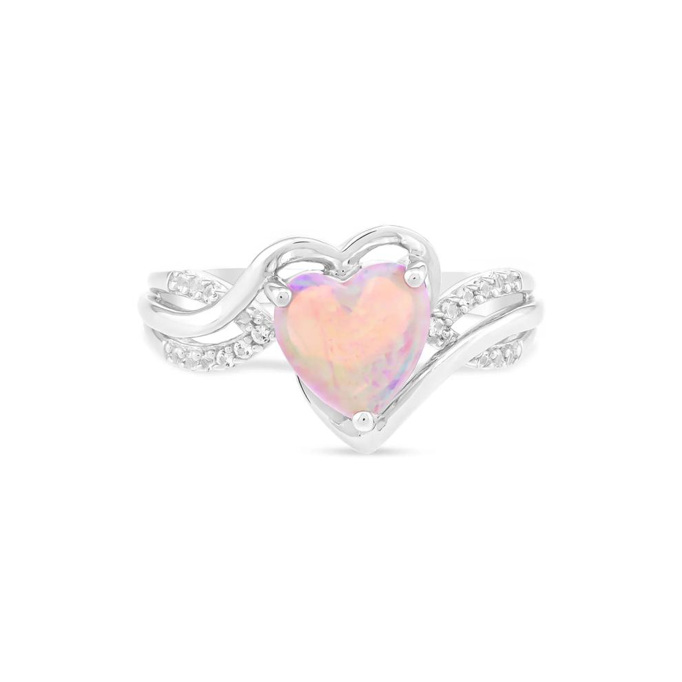 Lab-Created Opal &amp; Lab-Created White Sapphire Heart Ring in Sterling SIlver – Image 1 of 4