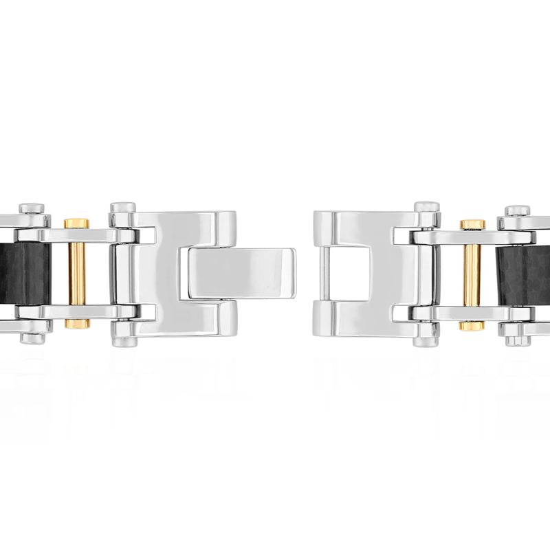 Diamond Accent Bracelet with Carbon Fiber in Two-Tone Ion-Plated Stainless Steel – Image 3 of 3