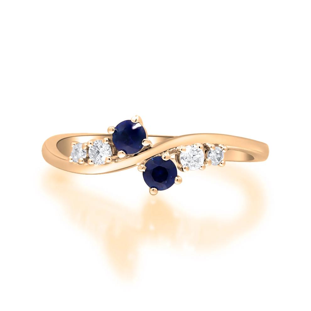 Blue Sapphire &amp; Round Diamond Bypass Ring in 10K Yellow Gold (1/8 ct. tw.) – Image 4 of 4