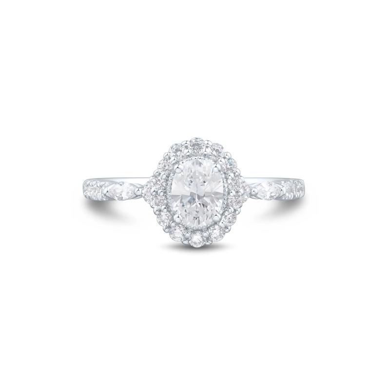 Oval Diamond Halo Engagement Ring in 14K White Gold &#40;1 ct. tw.&#41; – Image 1 of 3