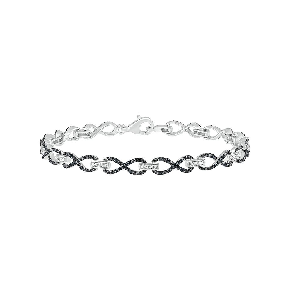 Infinity Bracelet with Black &amp; White Diamonds in Sterling Silver (1/2 ct. tw.) – Image 1 of 2