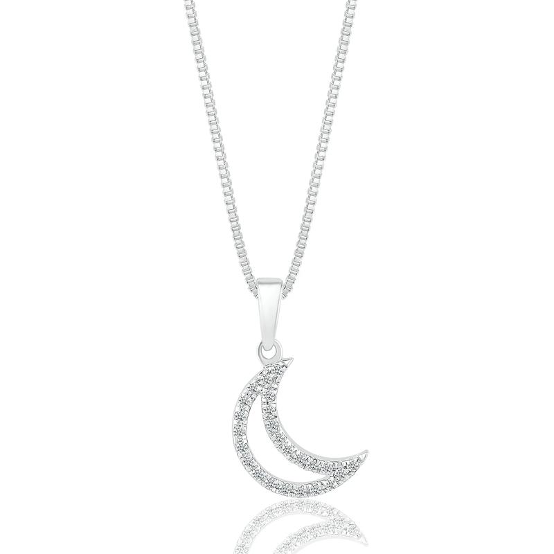 Diamond Moon Pendant in Sterling Silver &#40;1/10 ct. tw.&#41; – Image 1 of 3