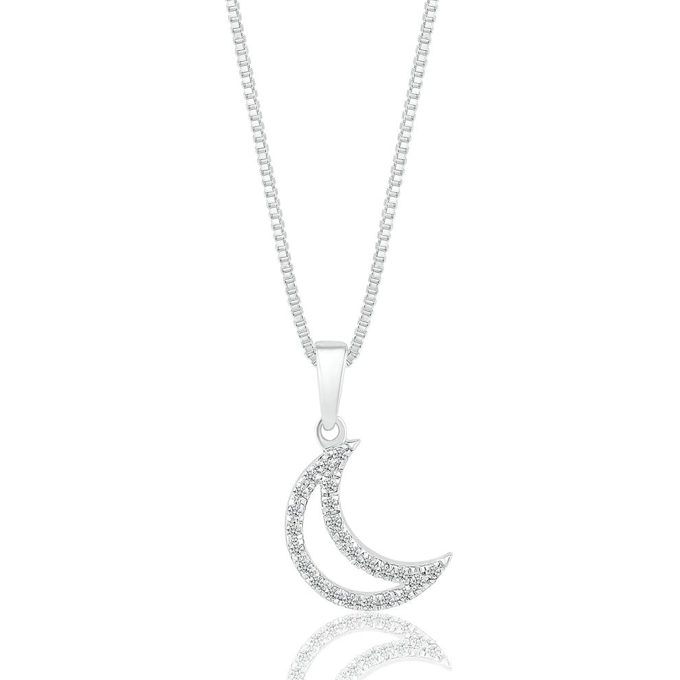 Diamond Moon Pendant in Sterling Silver (1/10 ct. tw.) – Image 1 of 3