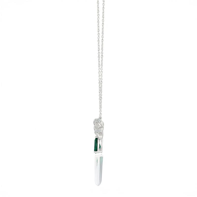 Lab-Created Emerald &amp; Lab-Created White Sapphire Bow Pendant Necklace in Sterling Silver – Image 2 of 3
