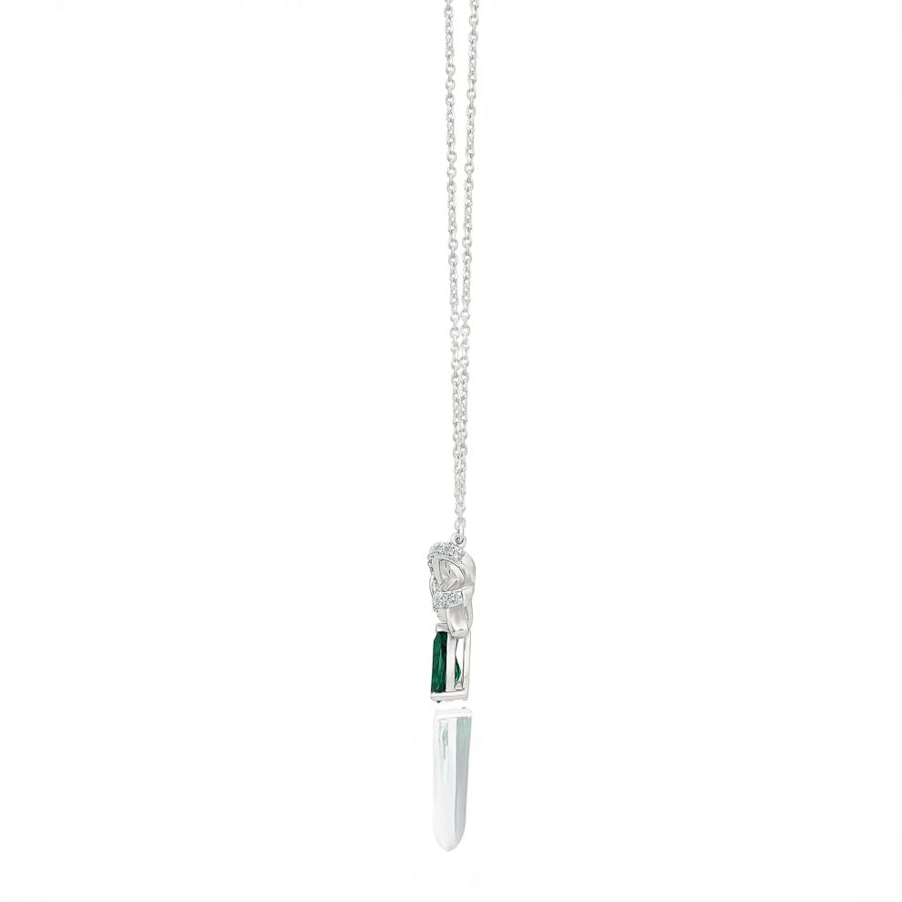 Lab-Created Emerald &amp; Lab-Created White Sapphire Bow Pendant Necklace in Sterling Silver – Image 2 of 3