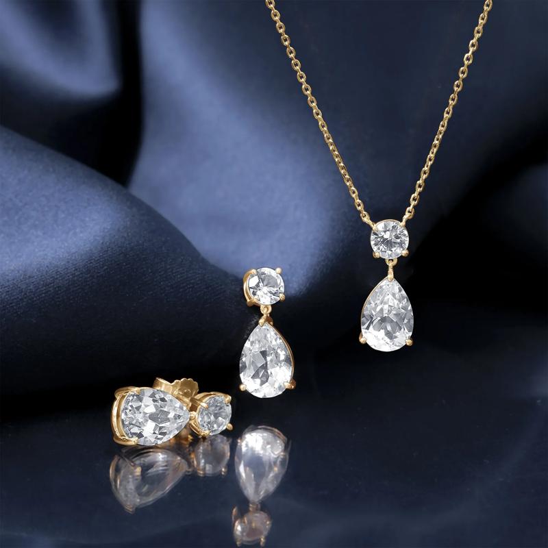 Lab-Created White Sapphire Pear Drop Earrings in Vermeil – Image 5 of 6