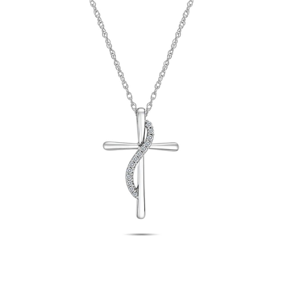 Diamond Accent Journey Cross Pendant in 10K White Gold – Image 1 of 4