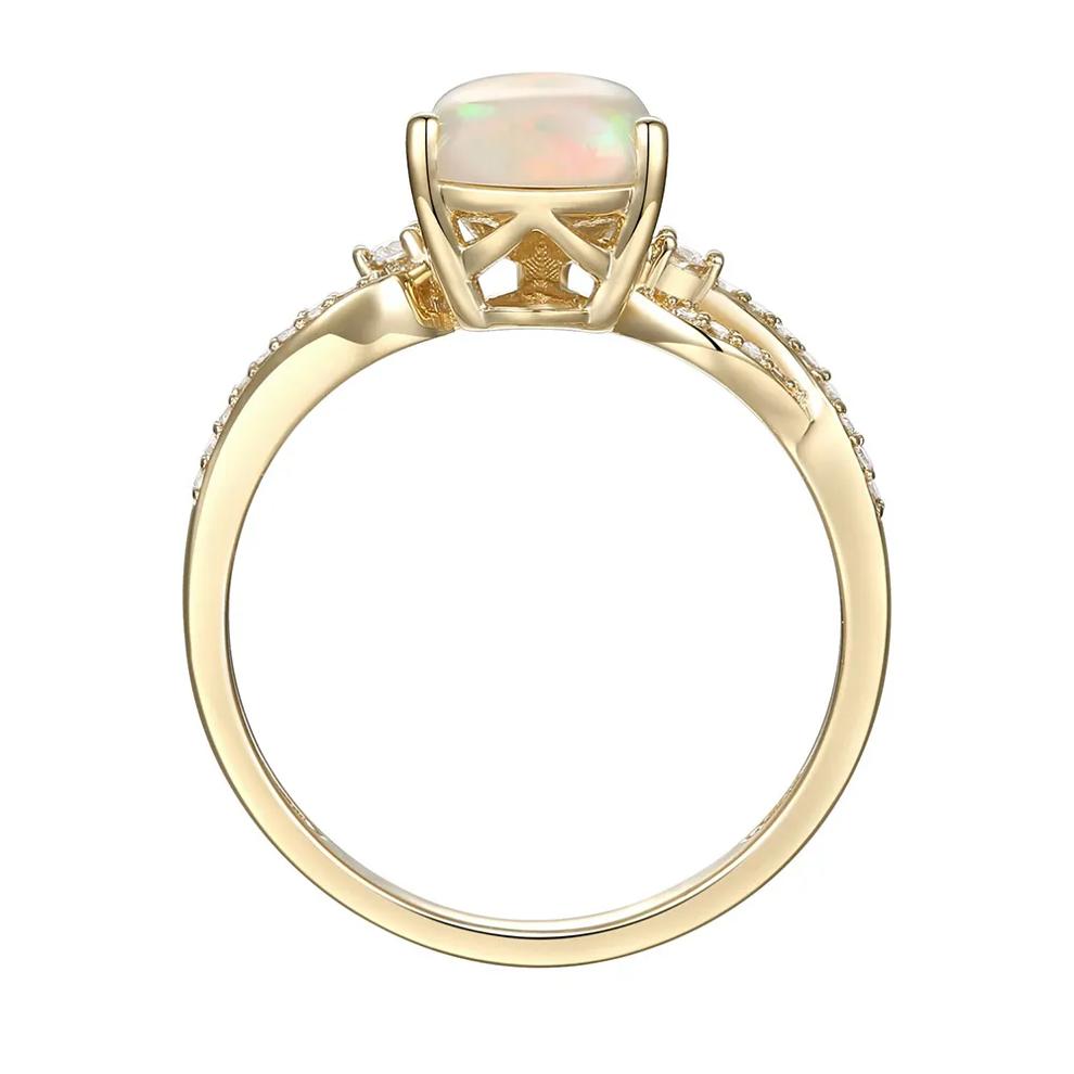 Pear-Shaped Opal Ring with Diamonds in 10K Yellow Gold (1/7 ct. tw.) – Image 2 of 4
