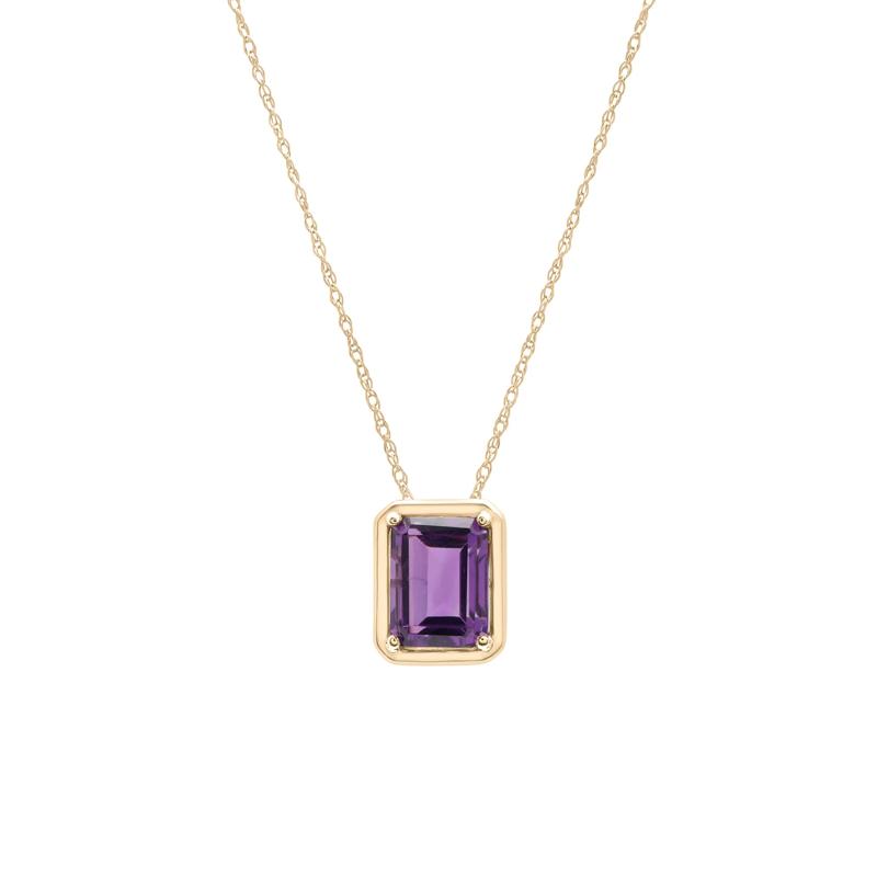 Amethyst Octagon Faux-Bezel Pendant in 10K Yellow Gold – Image 1 of 4