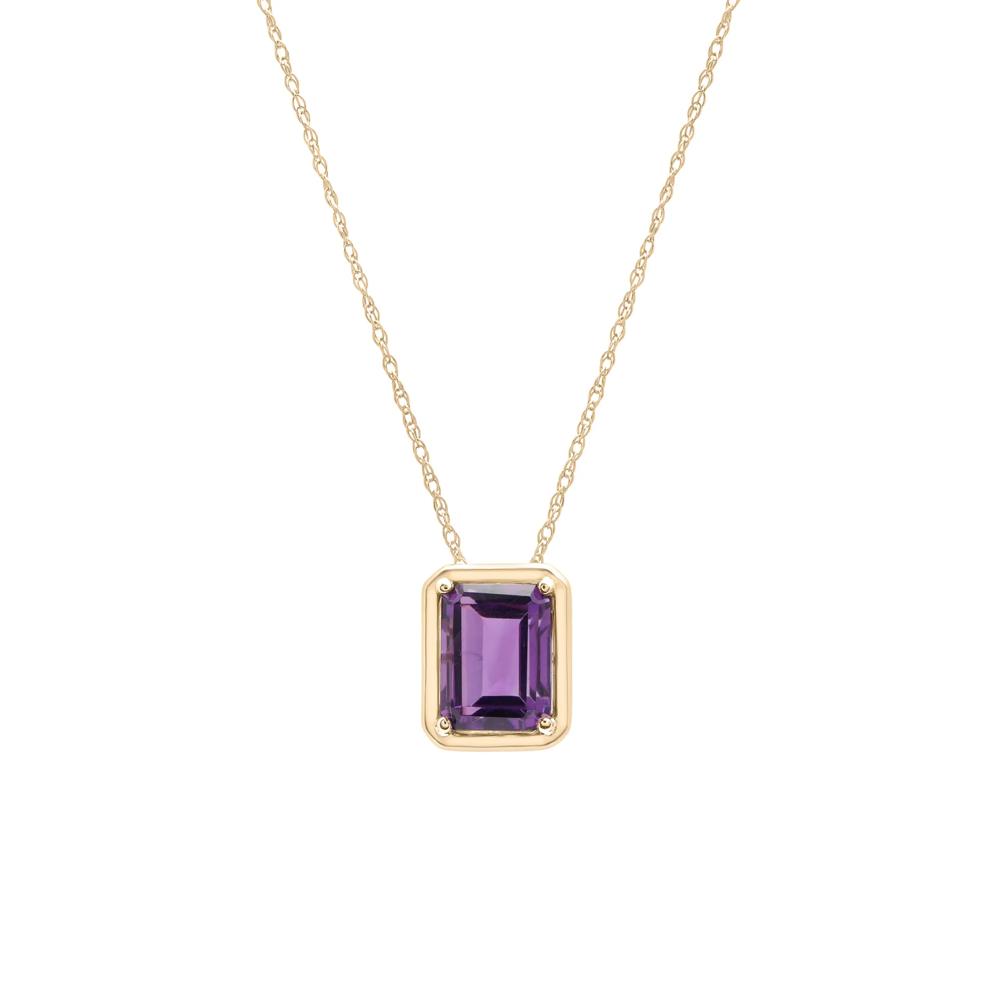 Amethyst Octagon Faux-Bezel Pendant in 10K Yellow Gold – Image 1 of 4