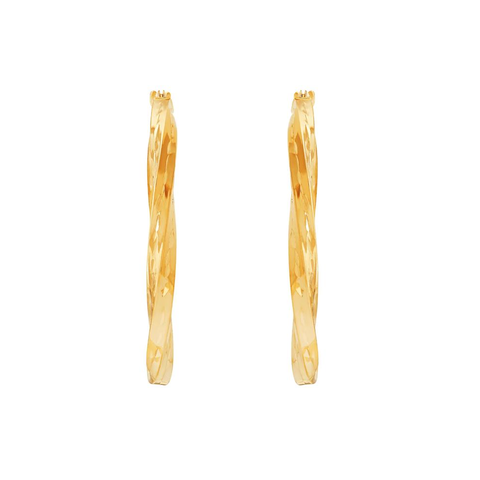 Polished Diamond-Cut Square Tube Hoop Earrings in 14K Yellow Gold, 30MM – Image 3 of 3