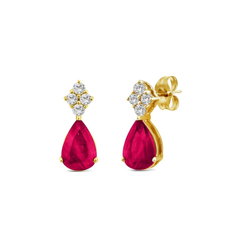 Ruby and Diamond Accent Earrings in 10K Yellow Gold – Image 1 of 2