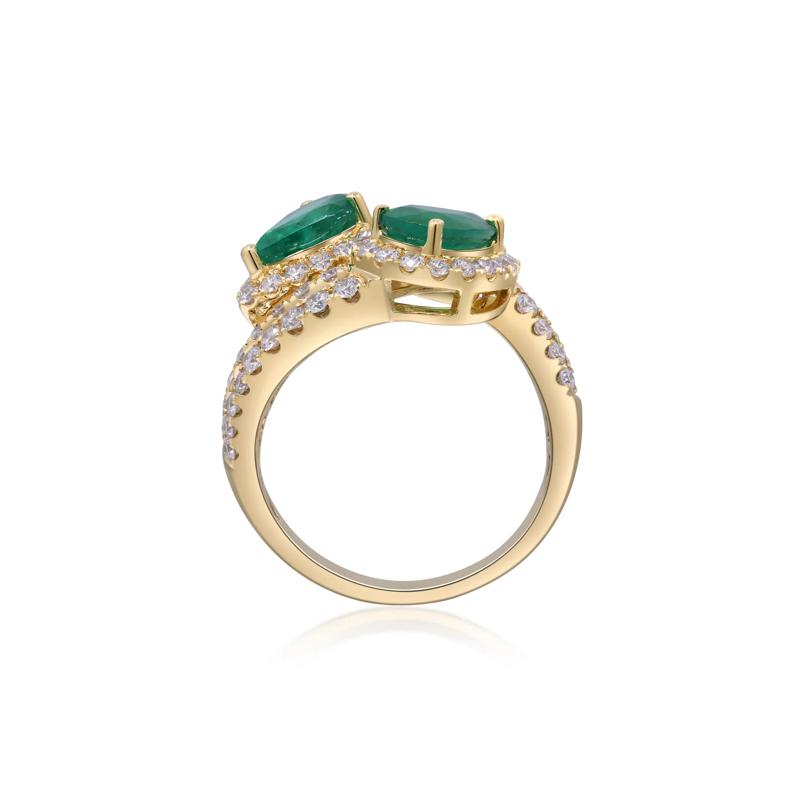 Pear-Shaped Emerald and Diamond Bypass Ring in 14K Yellow Gold &#40;1 1/2 ct. tw.&#41; – Image 2 of 4