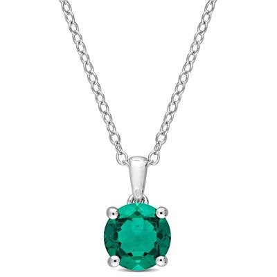 Lab Created Emerald Solitaire Pendant in Sterling Silver