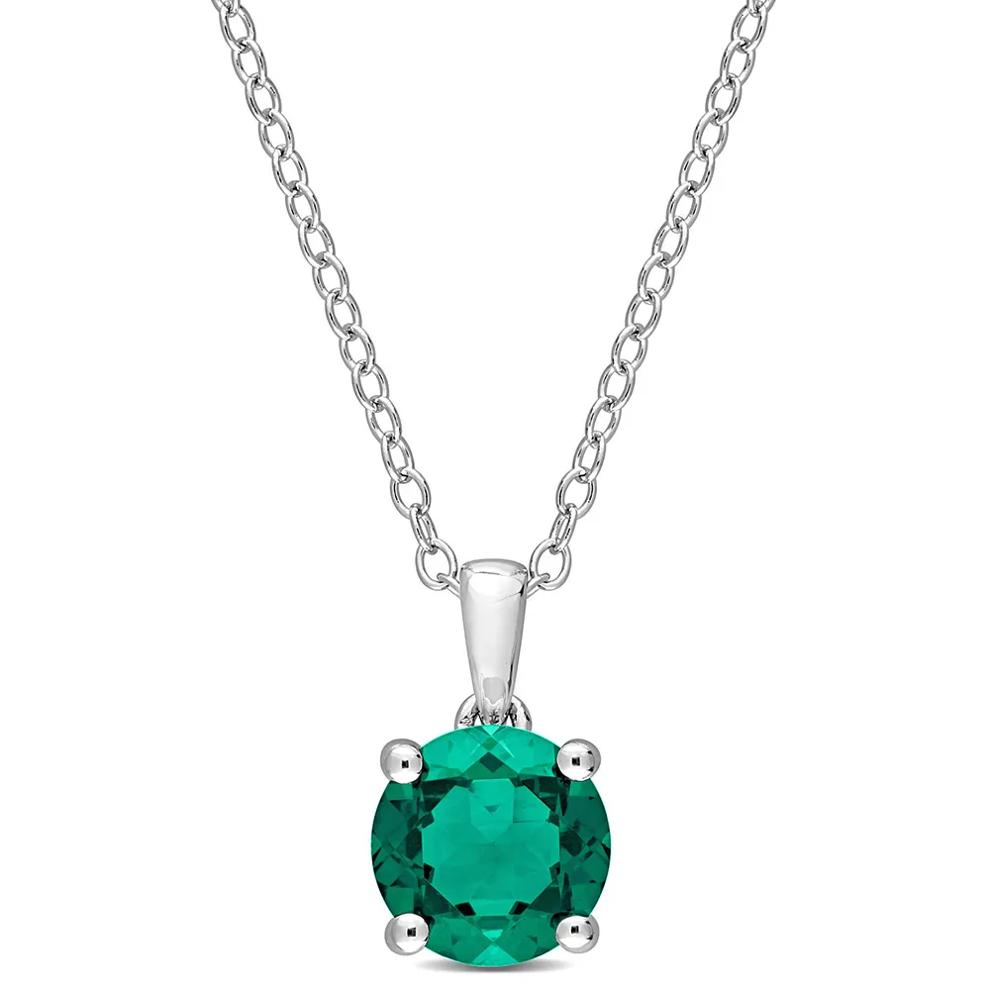 Lab Created Emerald Solitaire Pendant in Sterling Silver  – Image 1 of 3