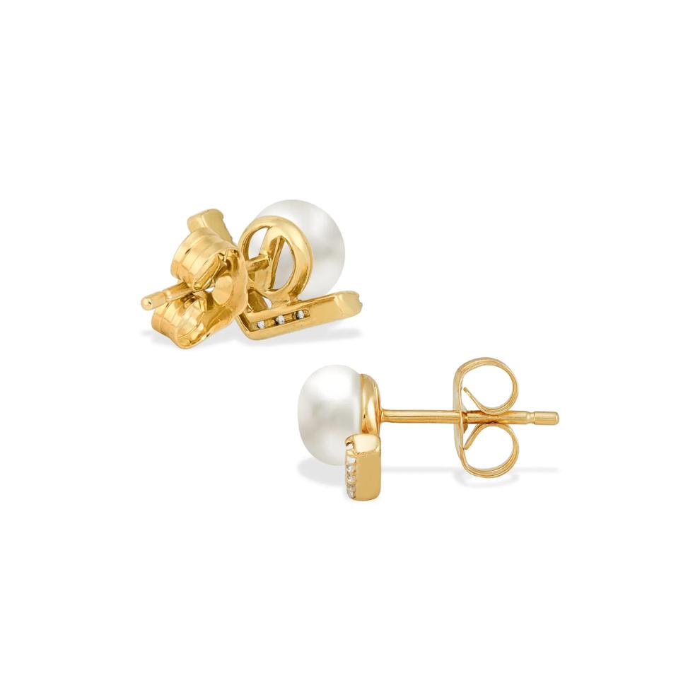 Freshwater Cultured Pearl &amp; White Topaz Stud Earrings in 10K Yellow Gold – Image 2 of 2