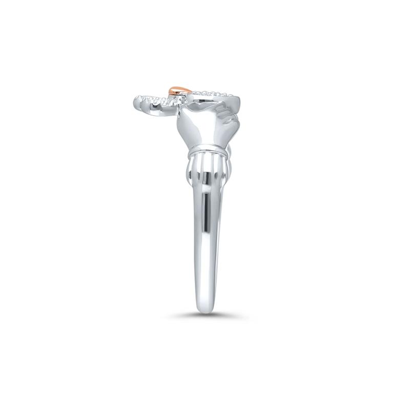 Diamond Claddagh Ring in Sterling Silver &amp; 14K Rose Gold – Image 3 of 3