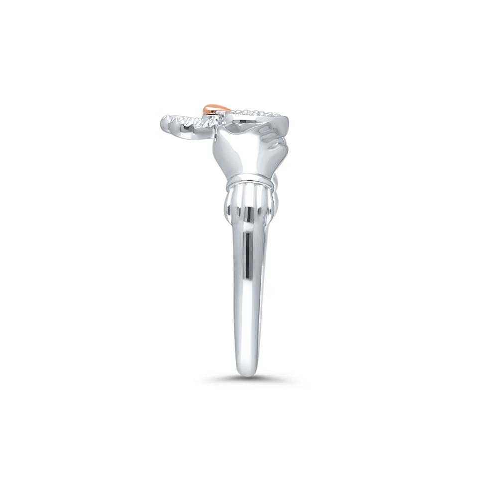 Diamond Claddagh Ring in Sterling Silver &amp; 14K Rose Gold – Image 3 of 3