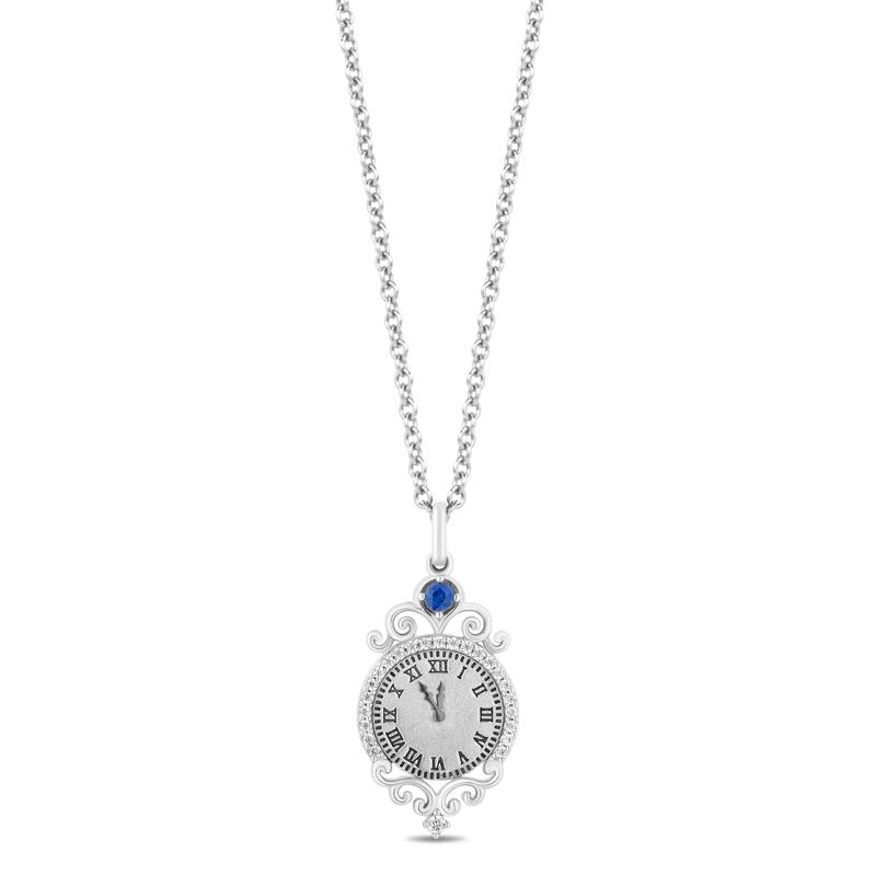 Cinderella Blue Sapphire and Diamond Clock Pendant in Sterling Silver &#40;1/10 ct. tw.&#41; – Image 1 of 1