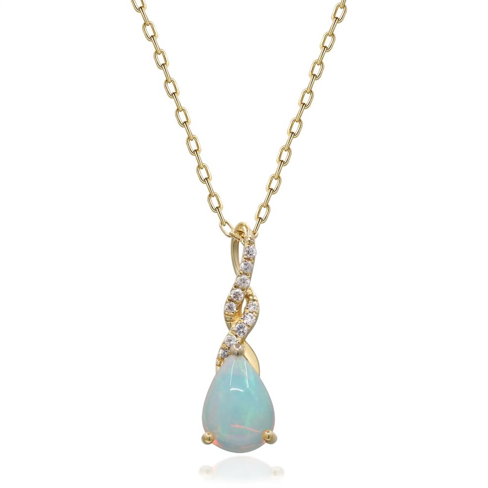 Pear-Shaped Opal and Diamond Accent Pendant in 10K Yellow Gold – Image 1 of 3