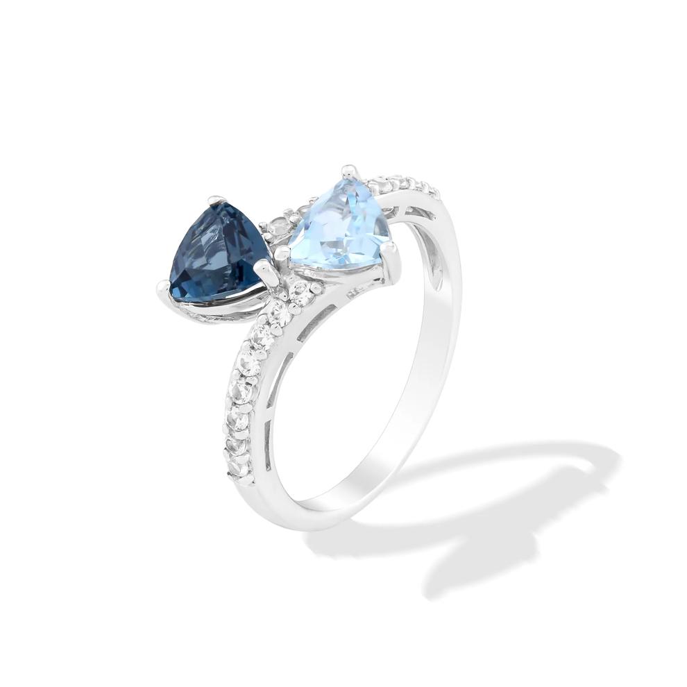 London Blue Topaz, Blue Topaz &amp; Lab-Created White Sapphire Trillion Center Ring in Sterling Silver – Image 4 of 4