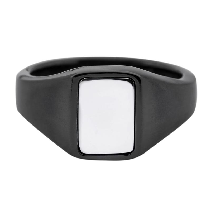 Rectangular Signet Ring with Cobalt Chrome Inlay in Zirconium – Image 1 of 3