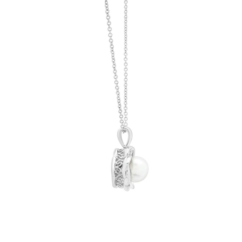 Freshwater Cultured Pearl and Diamond Accent Flower Pendant in Sterling Silver – Image 2 of 4