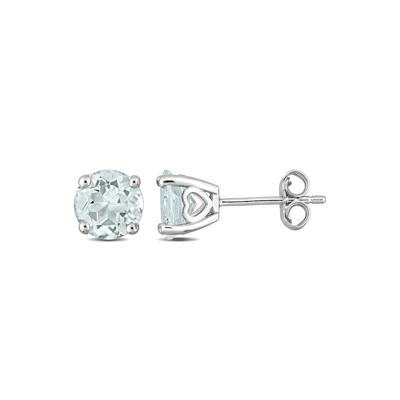 Aquamarine Stud Earrings with Heart Baskets in Sterling Silver